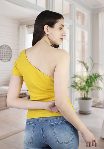 Artyska Womens Ribbed One Shoulder Crop Top - Picture 22 of 30