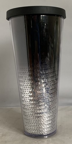 Starbucks 2017 Silver Sequined Bling Venti 24 oz Tumbler Cold Cup Black No Straw - Bild 2 von 8