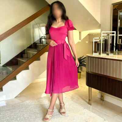 knee length dresses for ladies Elegant Pleated A-Line Long Sleeve Chiffon Midi Dress for Wedding Guests