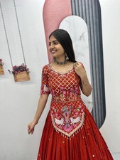Women's Designer Vichitra Silk Lehenga Choli Wedding Reception Outfit