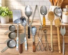Vintage Lot of Kitchen Tools of Metal, Wood, ...