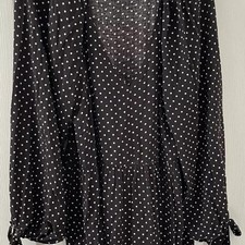 ASOS Size US 12 Black Polka Dot Button Long Sleeve Dress