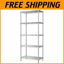 Adjustable Metal Storage Shelf Unit 5 Tier Gray
