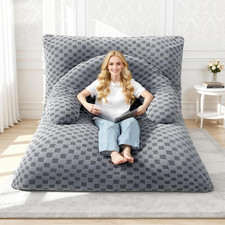 Light Grey 3-in-1 Bean Bag Chair with U-Shaped Pillow  Removable Cover