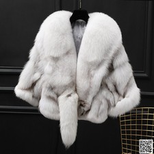 Women's 100 Real Fox Fur Short Jacket Winter Fur Coats Outwear Warm Shawl