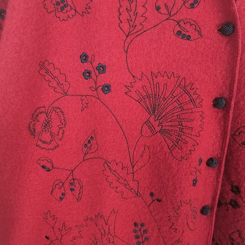 Cárdigan Suéter Vintage Carole Little 3X Lana Floral Bordado Rojo Negro - Imagen 5 de 11