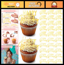 50 Pcs Gold Mirror Acrylic Happy Birthday Cupcake Toppers - Cake Decorations for