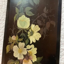 Victorian antique wild rose hand painted original oil PAINTING floral vintage