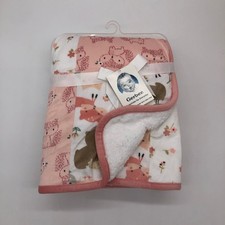 Gerber Pink Mauve Patchwork Sherpa Woodland Animals Bear Fox Flower Baby Blanket