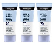 LOT OF 3 - NEW Neutrogena SPF 70 Dry-Touch Sunscreen 3oz EXP 09/27