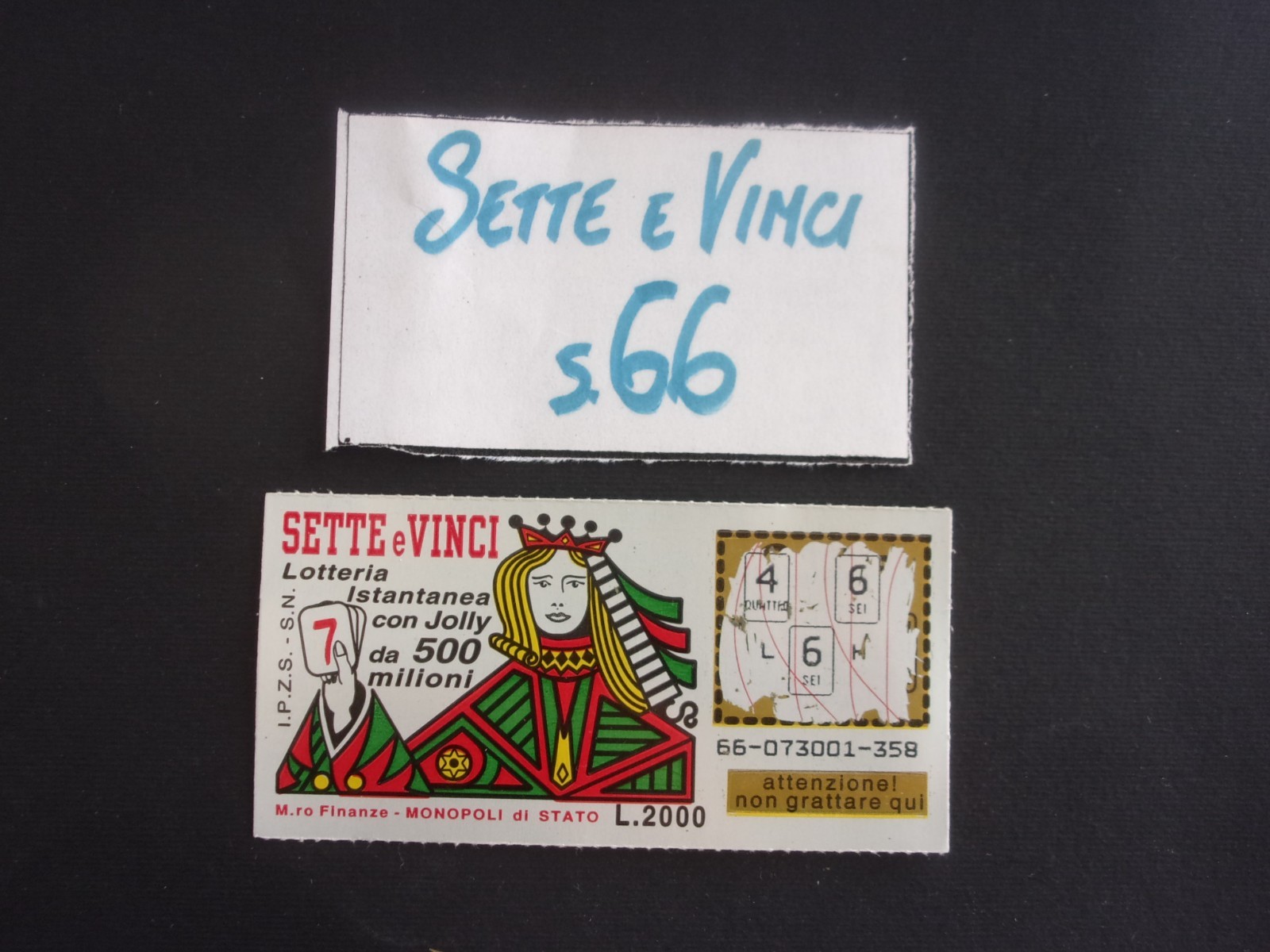 "SETTE E VINCI" 20/01/1996 LOTTO NR. 66