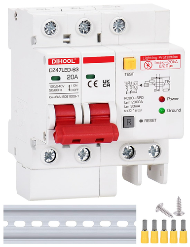 DIHOOL Ground Fault Circuit Breaker with Voltage Surge Arrester Protection, 20 - Picture 12 of 12