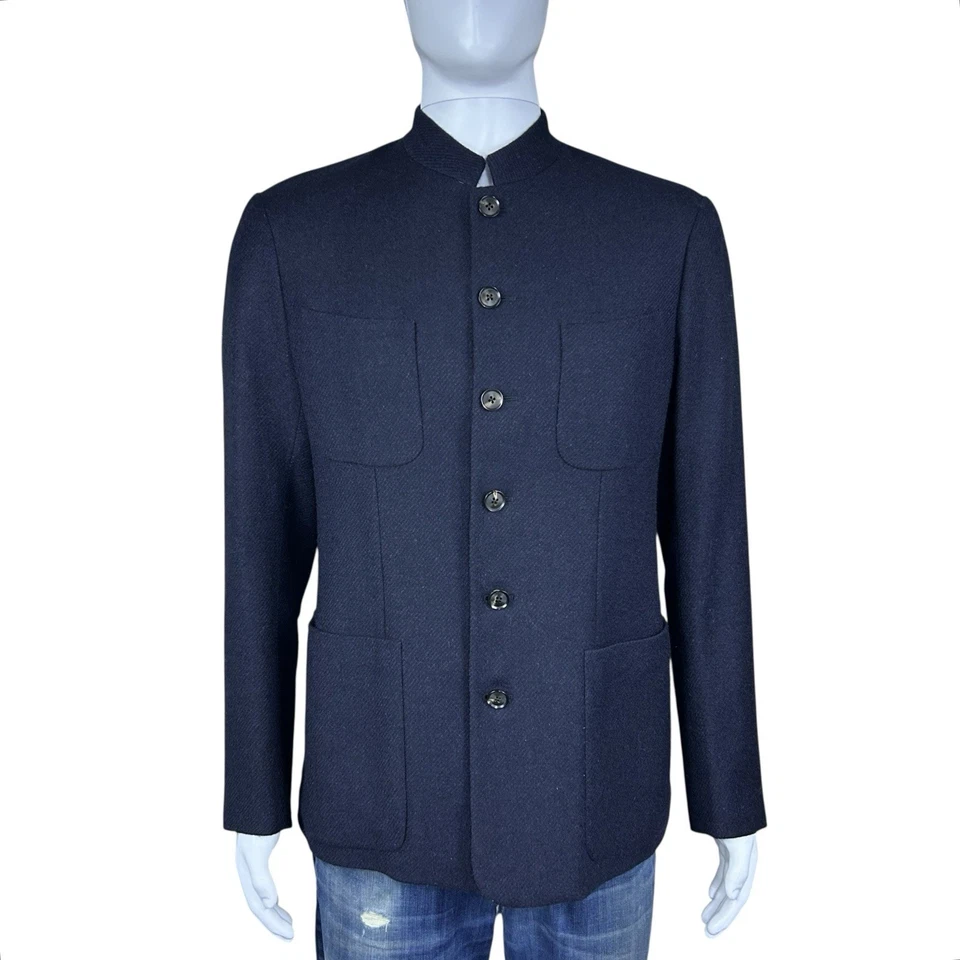 Chaqueta Blazer Abrigo Caruso 100% Lana Safari Tweed Cuello Mandarín 40R EE. UU. 50R UE Foto 3 de 4