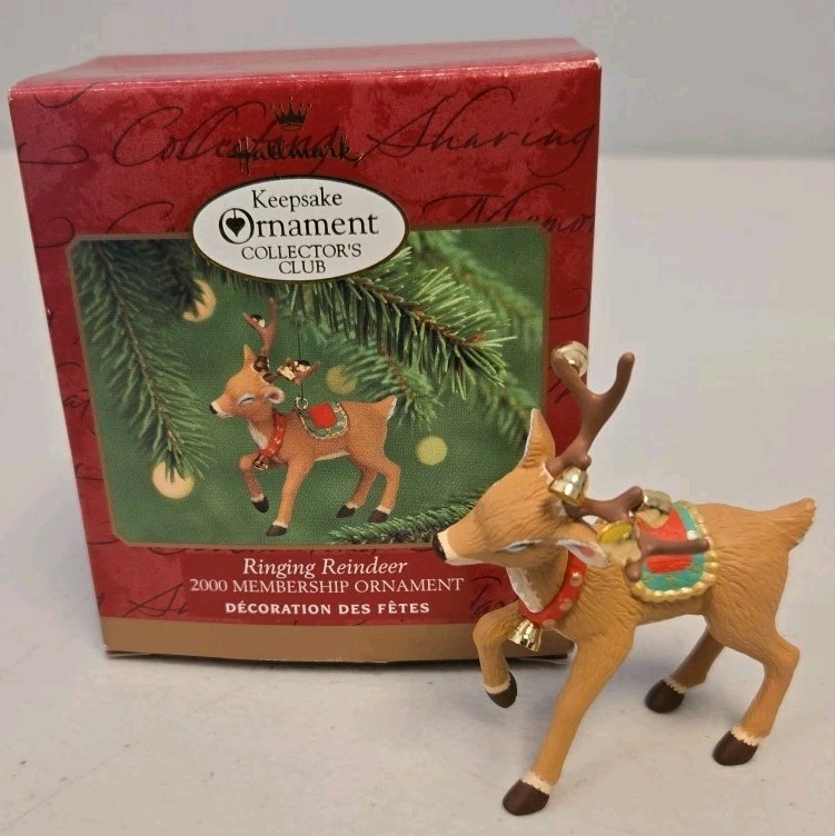 Vtg 2000 Hallmark Keepsake Ringing Reindeer Collectors Club Christmas Ornament