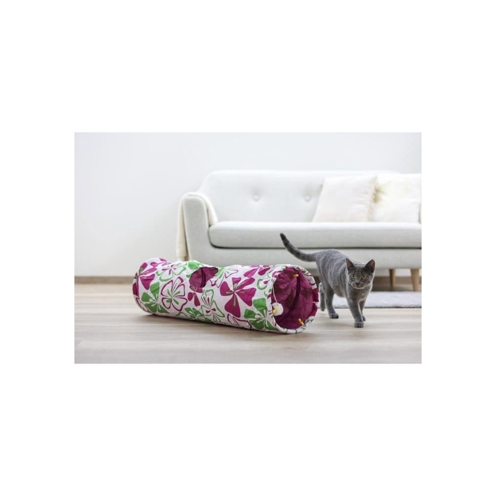 Tunnel pour chat de 90cm KERBL Flower, idéal pour les après-midi de jeu au salon
