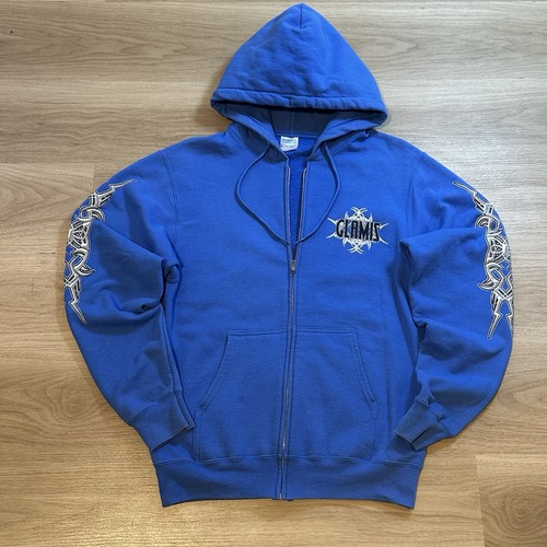 Tribal Full Zip Hoodie Blue Grunge Skate Surf Fire Biker 90s Y2K Style Gothic S