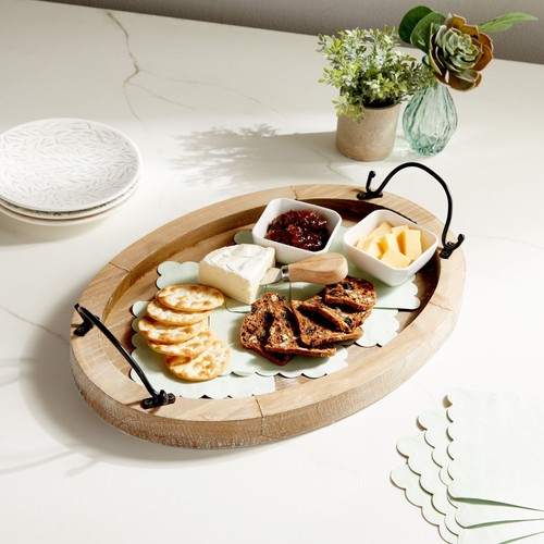 Oval Wooden Serving Tray with Handles, Decorative Platter, 15.75 x 10.8 x 1.25" - 第 3/10 張圖片