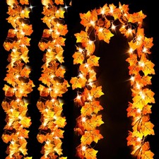 Fall Decor 3-Pack Fall Leaf Garland with Lights, Total 24.6Ft 60 LED Halloween S