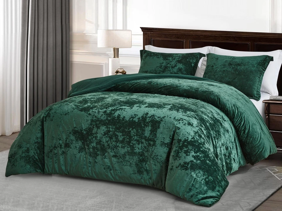 Lux 3-Piece Forest Green Velvet Comforter Set King Size, All Season Lush Plus... - Image 3 of 4
