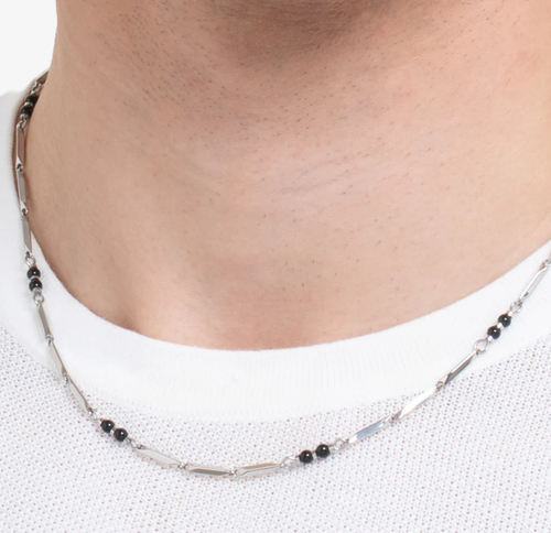 Collana Luca barra Uomo Acciaio Con Elementi Agata Nera _CA531 - Foto 3 di 4