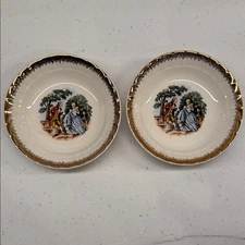 Cronin China Colonial Courting Couple Bowls w/ Gold Trim – 5" (Set of 2) [A]