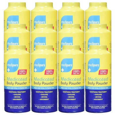 12 x 200g Medipure Medicated Body Powder 100% Talc Free Helps Irritated Skin