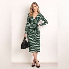 Diane von Furstenberg x Target Long Sleeve Green Geometric Wrap Dress Sz L (NWT)