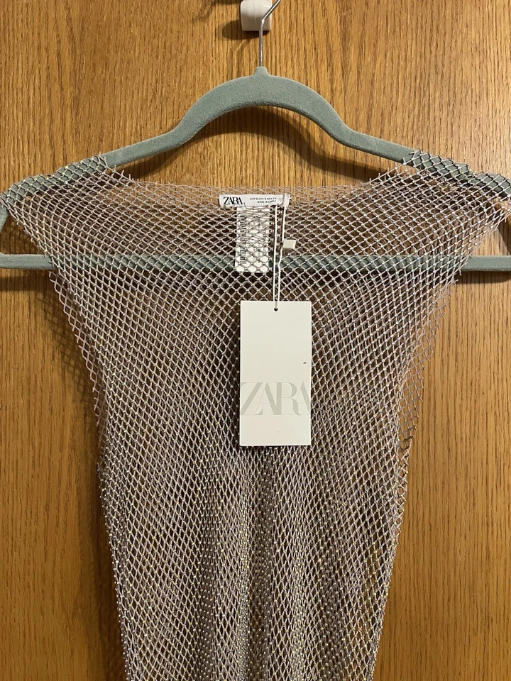 NUEVO CON ETIQUETAS ZARA NUEVO MUJER Vestido Malla Estrás Talla S Foto 3 de 4