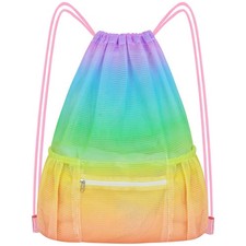 Mesh Drawstring Backpack, Large Sports Gym Bag for Women Kids with Pocket and...