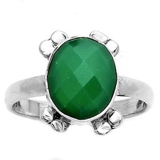 Faceted Natural Green Onyx 925 Sterling Silver Ring s.7.5 Jewelry R-1091