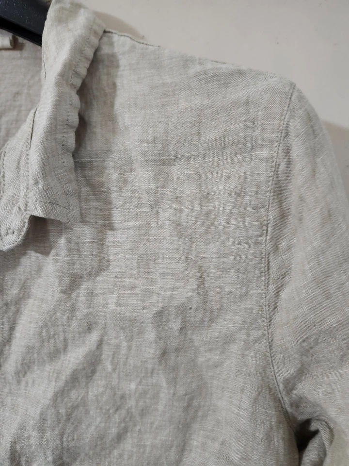 Poetry Dress Womens 12 Beige Mini Button Up Long Sleeve Shirt Shift 100% Linen - Image 4 of 4