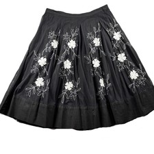 Basil and Maude Anthropologie Sheer Floral Embellished Skirt Black Size 8 E141