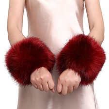 Faux Fur Wrist Cuffs- Winter Furry Bands Fox Fur Wrist Warmer,Arm Burgundy