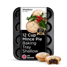 Pro Shallow Mince Pie Baking Tray 12 Cup Non Stick Carbon Steel Tin for
