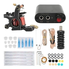 Complete Tattoo Machine Kit Disposable Needles Power Supply Tattoo Ink Pigment