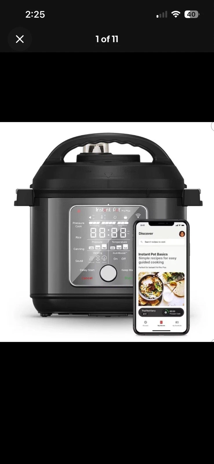 Instant Pot Pro Plus 6 Quart Pressure Cooker - Black