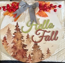 Sign for Front Door, Rustic round Wood Wreath