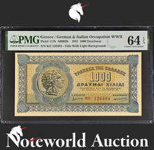 Greece 1000 Drachmai 1941 P 117b UNC PMG 64 EPQ 3rd TOP POP