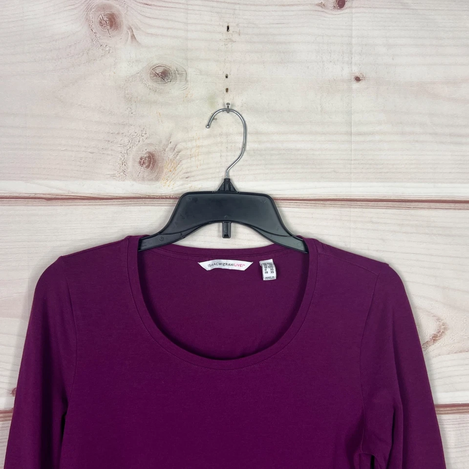 Blusa Isaac Mizrahi Live Top Mujer XXS Púrpura Manga Campana Cuello Redondo Tejida Sólida Foto 2 de 4
