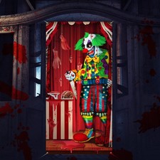 Evil Clown Door Cover, Halloween Fabric Banner Haunted House Party 70.9 X 35.4 I