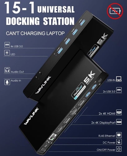 WAVLINK Pro Dual 4K@60Hz Universal Docking Station | USB 3.0/Type-C Laptop