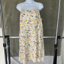 Old Navy Cami Mini Floral Dress Linen Rayon XL Pockets Boho Preppy Garden Party