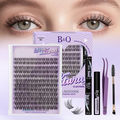B&Q Wispy Lash Clusters Kit, Natural 01, Individual False Eyelashes Extension...