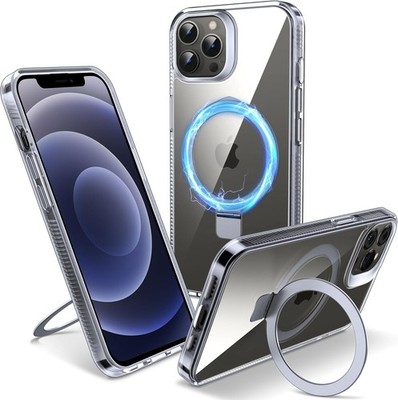 Magnetic Case for iPhone 12 Pro Max - Built-in Invisible Stand, Clear 6.7''