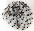 Vintage White Milk Glass Bead Sacred Heart Jesus Mary Catholic Rosary France