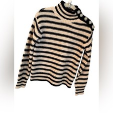J.Crew Sweater Striped Mockneck Sweater Jeweled Shoulder Buttons XXS NWT