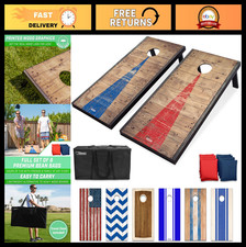 Portable Cornhole Set - 4x2 ft or 3x2 ft - 8 Styles, 8 Bean Bags, Travel Case, R