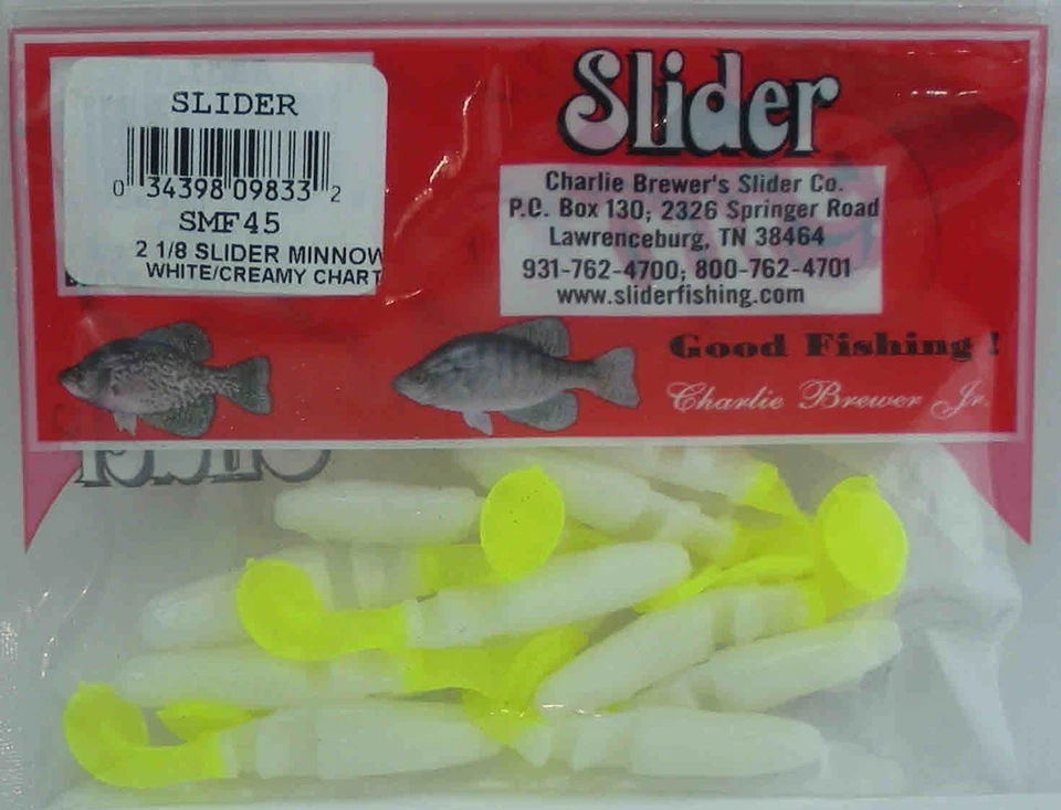 Charlie Brewer SMF45 Minnow Grub 2" Blanco Chartreuse Cola 10CT Foto 2 de 2