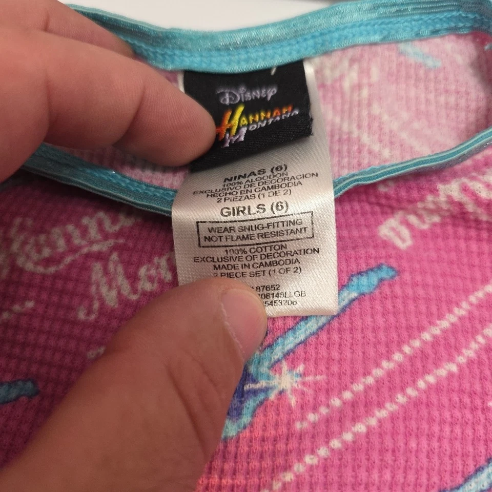 Hannah Montana Pink 2 Piece Pajama PJ Set Girls Sz 6 Guitars Miley Cyrus Disney - Image 3 of 4