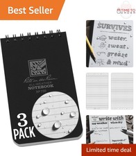 Weatherproof Spiral Notebook 3x5 Black Cover 3 Pack Durable Waterproof